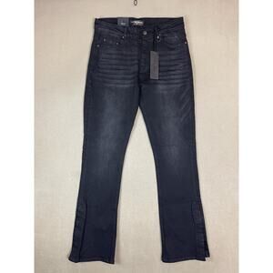 Hyper Denim Jeans Mens 30 Black Flare‎ Leg Ankle Zip Mid Rise Stretch Zip Fly